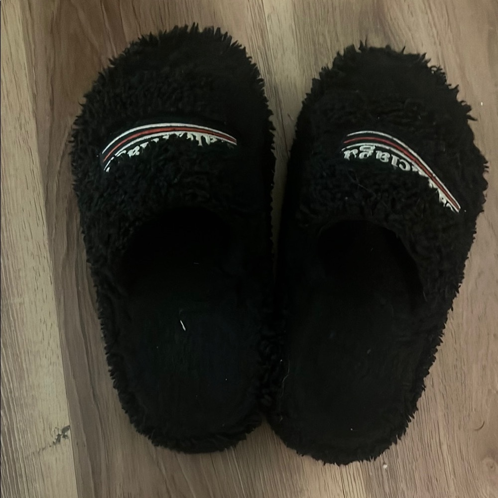 Plush Black Logo Slippers